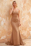 Jolene Champagne Satin Mermaid Scoop Neck Maxi Dress