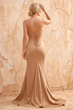 Jolene Champagne Satin Mermaid Scoop Neck Maxi Dress