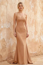 Jolene Champagne Satin Mermaid Scoop Neck Maxi Dress