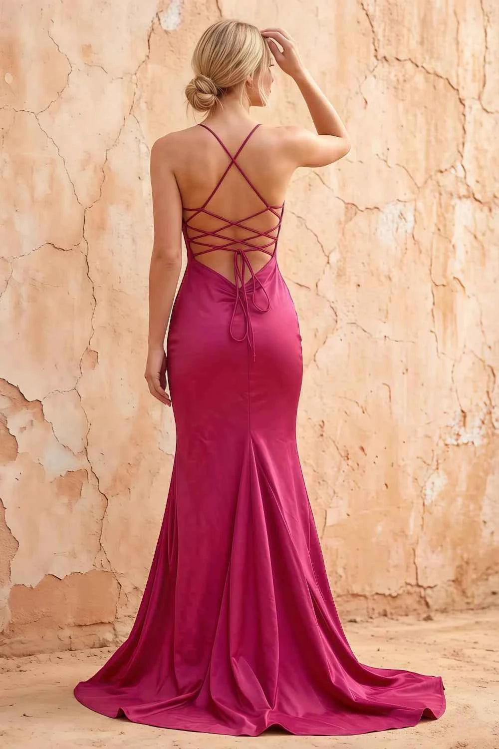 Jolene Fuchsia Satin Mermaid Scoop Neck Maxi Dress Main image