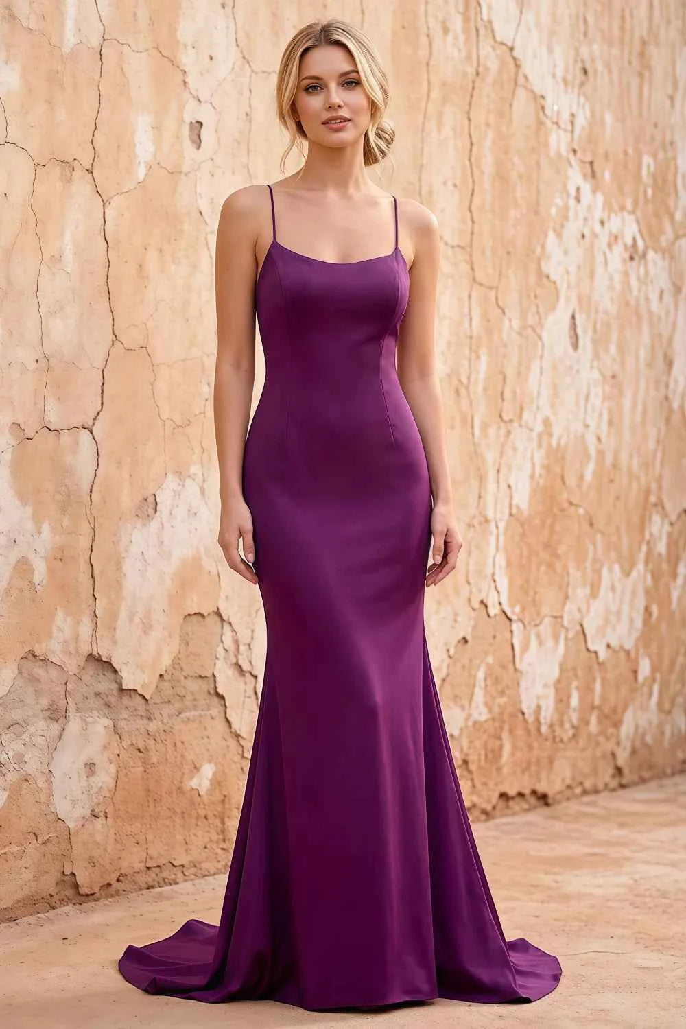 Jolene Grape Satin Mermaid Scoop Neck Maxi Dress