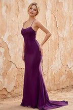 Jolene Grape Satin Mermaid Scoop Neck Maxi Dress