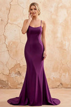 Jolene Grape Satin Mermaid Scoop Neck Maxi Dress