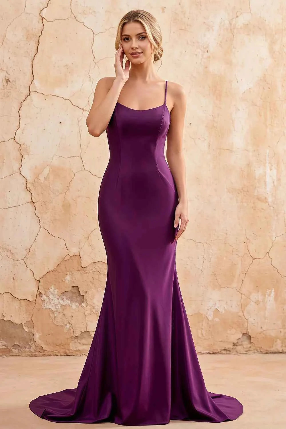 Jolene Grape Satin Mermaid Scoop Neck Maxi Dress
