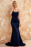 Jolene Navy Blue Satin Mermaid Scoop Neck Maxi Dress