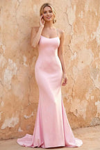 Jolene Pink Satin Mermaid Scoop Neck Maxi Dress