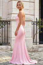 Jolene Pink Satin Mermaid Scoop Neck Maxi Dress