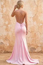 Jolene Pink Satin Mermaid Scoop Neck Maxi Dress