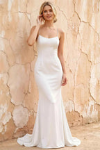 Jolene White Satin Mermaid Scoop Neck Maxi Dress