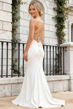 Jolene White Satin Mermaid Scoop Neck Maxi Dress