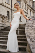 Jolene White Satin Mermaid Scoop Neck Maxi Dress