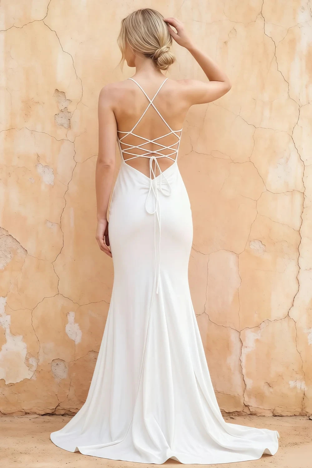 Jolene White Satin Mermaid Scoop Neck Maxi Dress