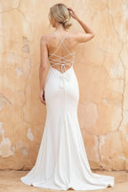 Jolene White Satin Mermaid Scoop Neck Maxi Dress