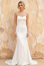 Jolene White Satin Mermaid Scoop Neck Maxi Dress