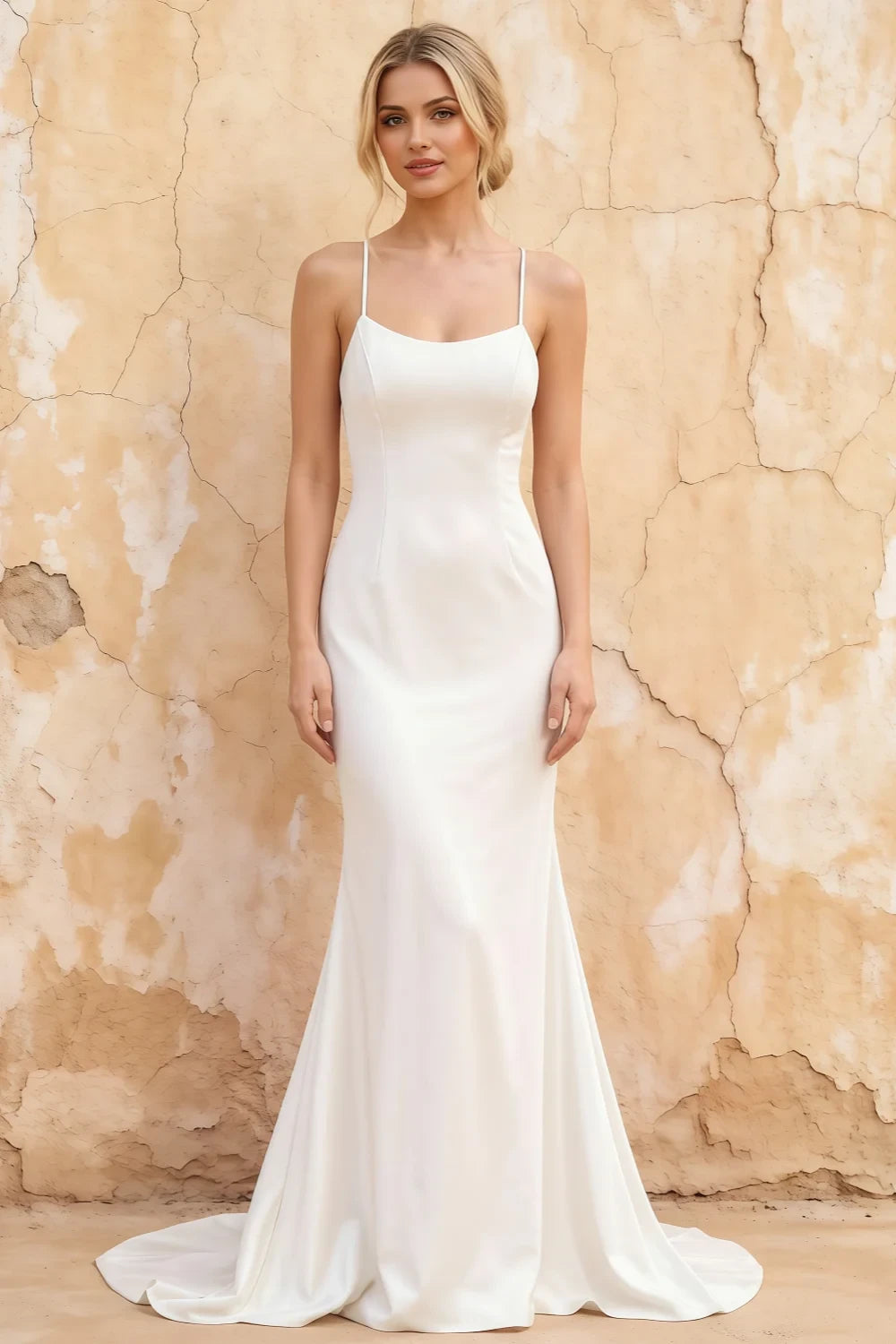 Jolene White Satin Mermaid Scoop Neck Maxi Dress