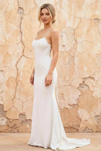 Jolene White Satin Mermaid Scoop Neck Maxi Dress