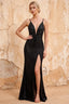 Josephine Black Radial Rhinestone V-neck Maxi Dress