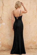 Josephine Black Radial Rhinestone V-neck Maxi Dress