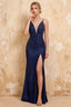 Josephine Navy Blue Radial Rhinestone V-neck Maxi Dress