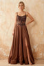 Joy Brown Satin Beading Detachable Straps Maxi Dress