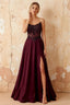 Joy Burgundy Satin Beading Detachable Straps Maxi Dress