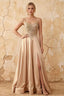 Joy Champagne Satin Beading Detachable Straps Maxi Dress