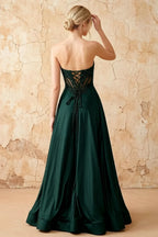 Joy Emerald Green Satin Beading Detachable Straps Maxi Dress