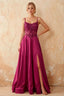 Joy Fuchsia Satin Beading Detachable Straps Maxi Dress