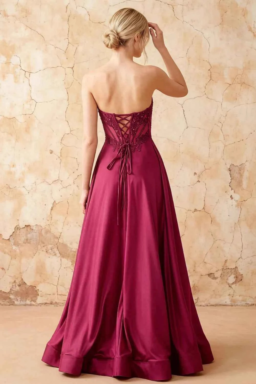 Joy Fuchsia Satin Beading Detachable Straps Maxi Dress