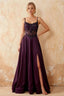Joy Grape Satin Beading Detachable Straps Maxi Dress