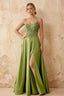Joy Olive Green Satin Beading Detachable Straps Maxi Dress