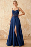 Joy Royal Blue Satin Beading Detachable Straps Maxi Dress