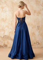 Joy Royal Blue Satin Beading Detachable Straps Maxi Dress