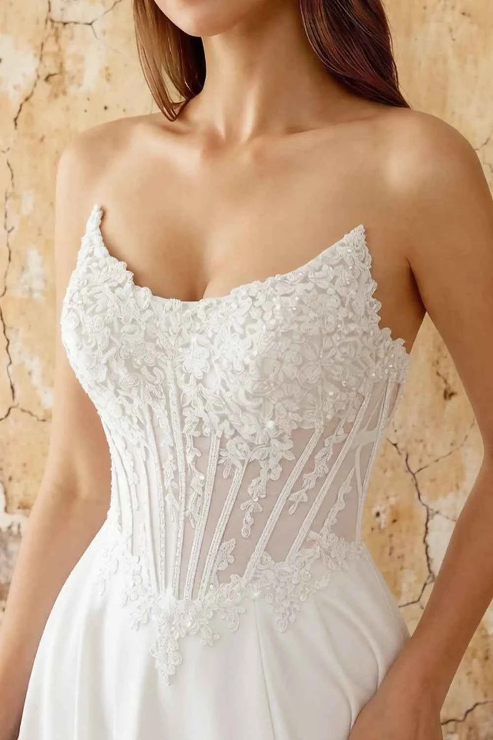 Joy White Satin Beading Detachable Straps Maxi Dress