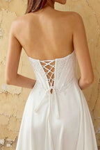 Joy White Satin Beading Detachable Straps Maxi Dress