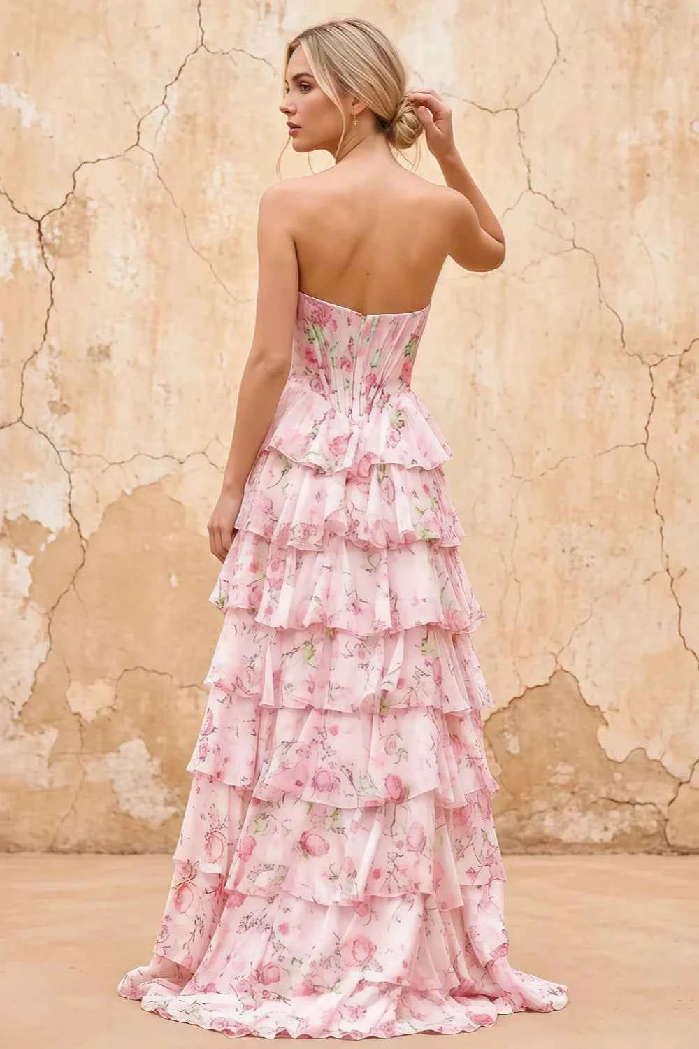 Joyce Pink Floral Print Rhinestone Maxi Dress