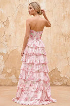 Joyce Pink Floral Print Rhinestone Maxi Dress