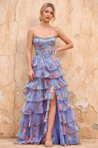 Joyce Purple Floral Print Rhinestone Maxi Dress