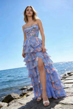 Joyce Purple Floral Print Rhinestone Maxi Dress