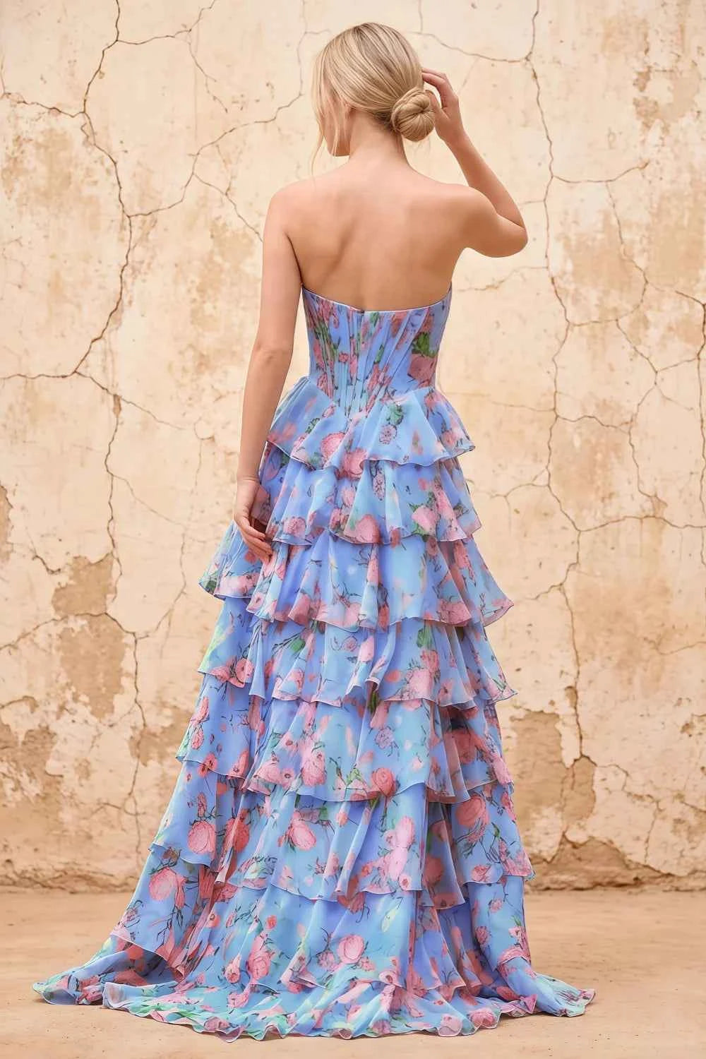 Joyce Purple Floral Print Rhinestone Maxi Dress