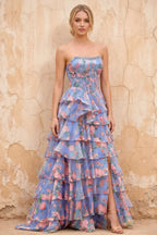 Joyce Purple Floral Print Rhinestone Maxi Dress