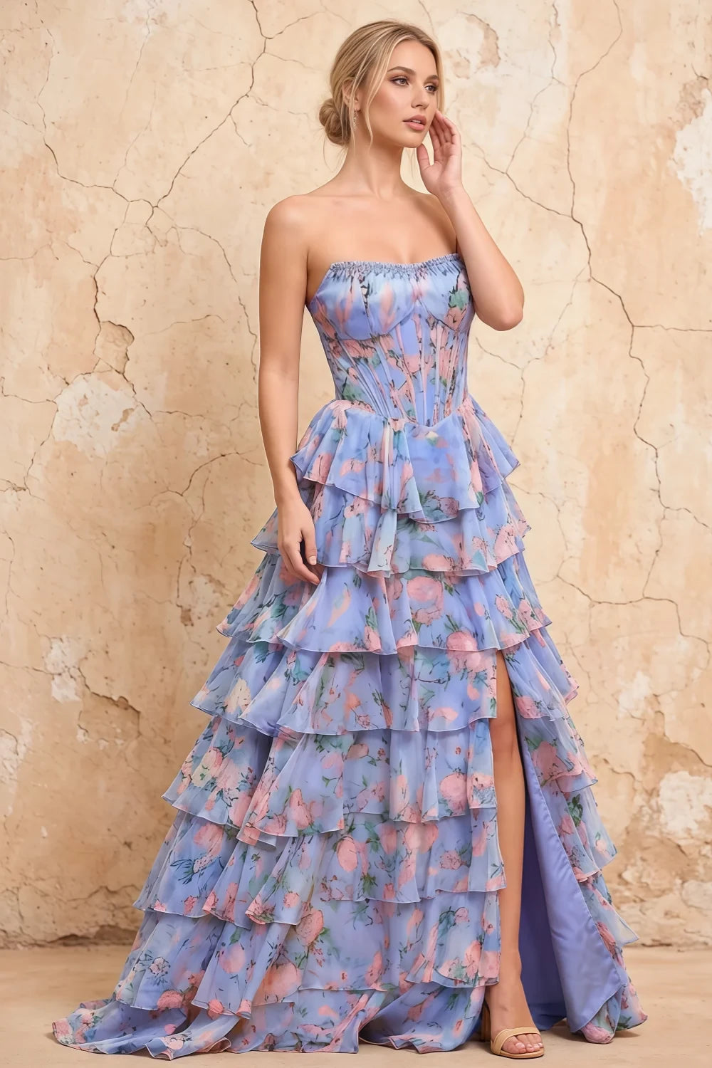 Joyce Purple Floral Print Rhinestone Maxi Dress