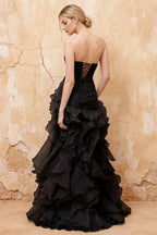 Judith Black Sheer Mermaid Ruffle Maxi Dress