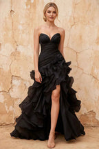 Judith Black Sheer Mermaid Ruffle Maxi Dress