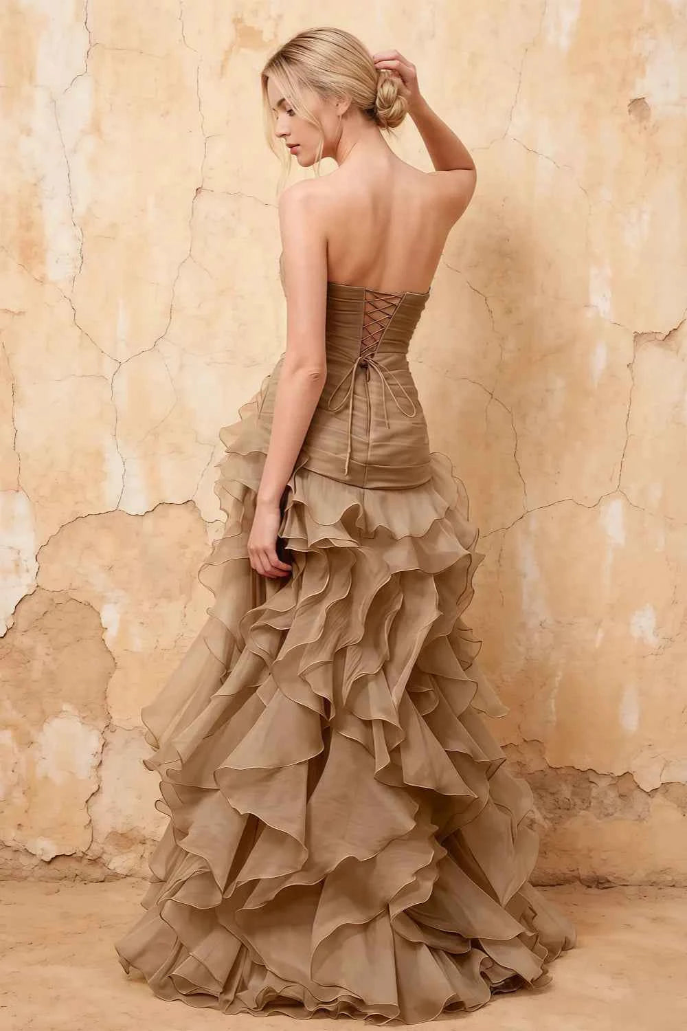 Judith Brown Sheer Mermaid Ruffle Maxi Dress
