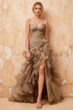 Judith Brown Sheer Mermaid Ruffle Maxi Dress