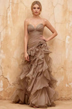 Judith Brown Sheer Mermaid Ruffle Maxi Dress