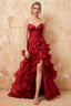 Judith Burgundy Sheer Mermaid Ruffle Maxi Dress