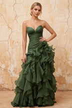 Judith Dark Green Sheer Mermaid Ruffle Maxi Dress