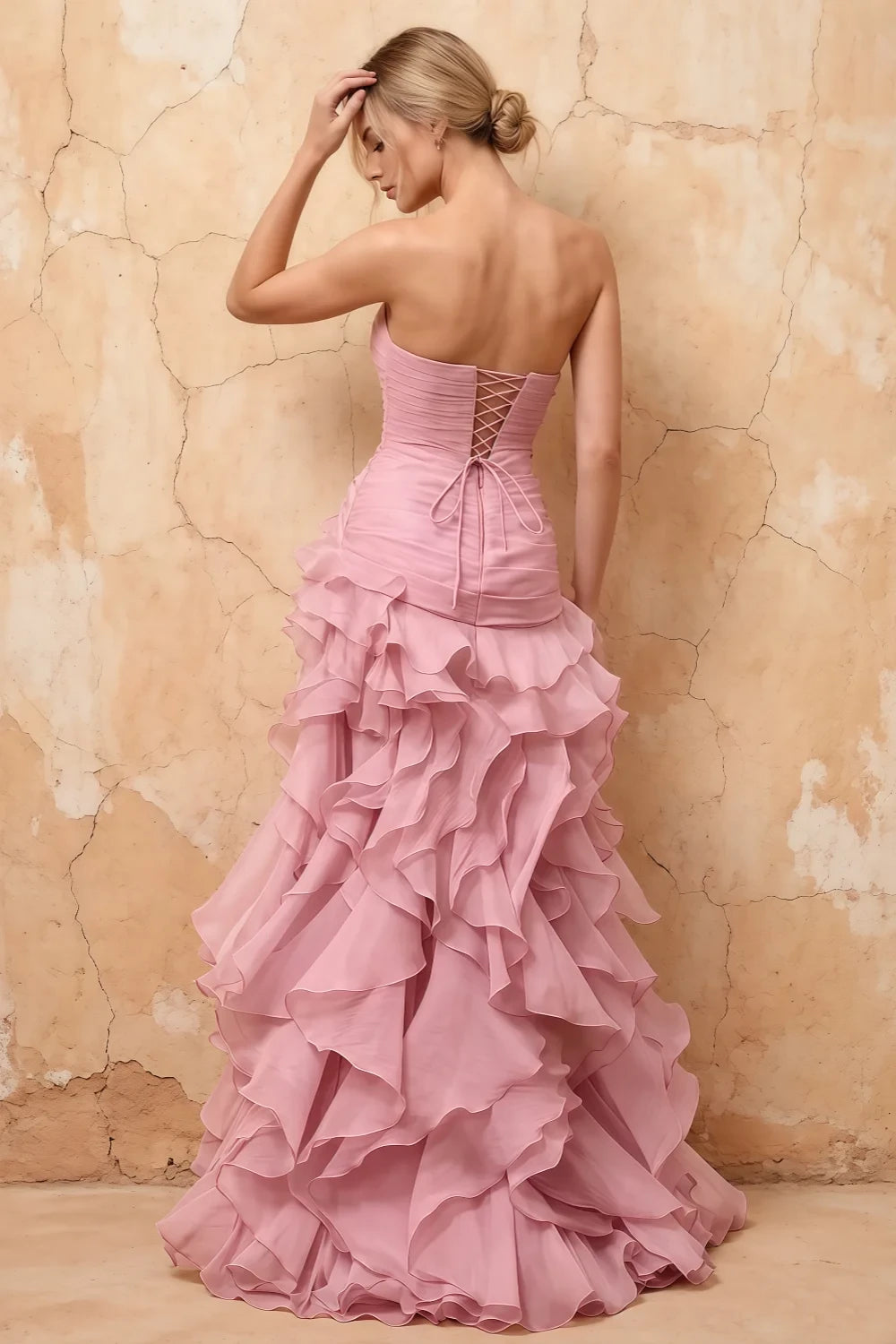 Judith Dusty Pink Sheer Mermaid Ruffle Maxi Dress Main image